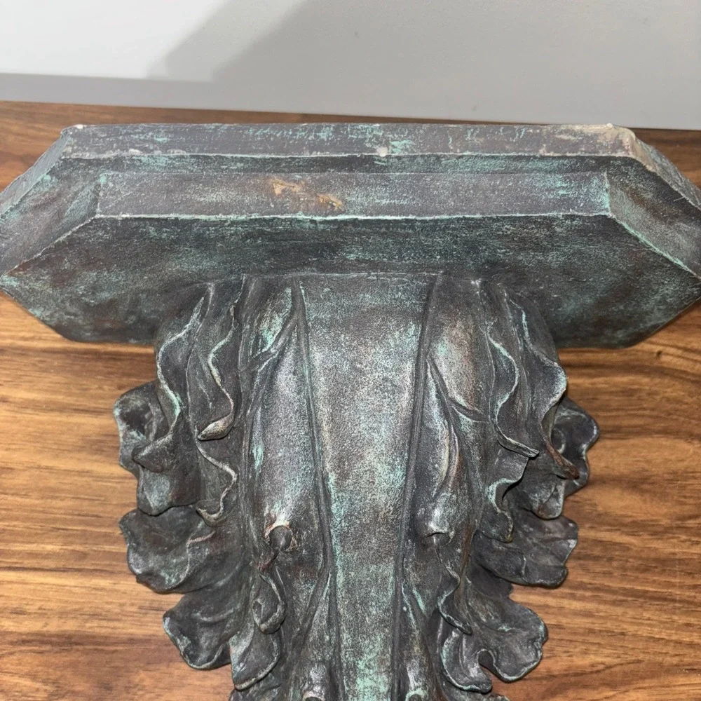 Vintage Style Wall Shelf Bronze Finish Leaf Design Home Decor Accent